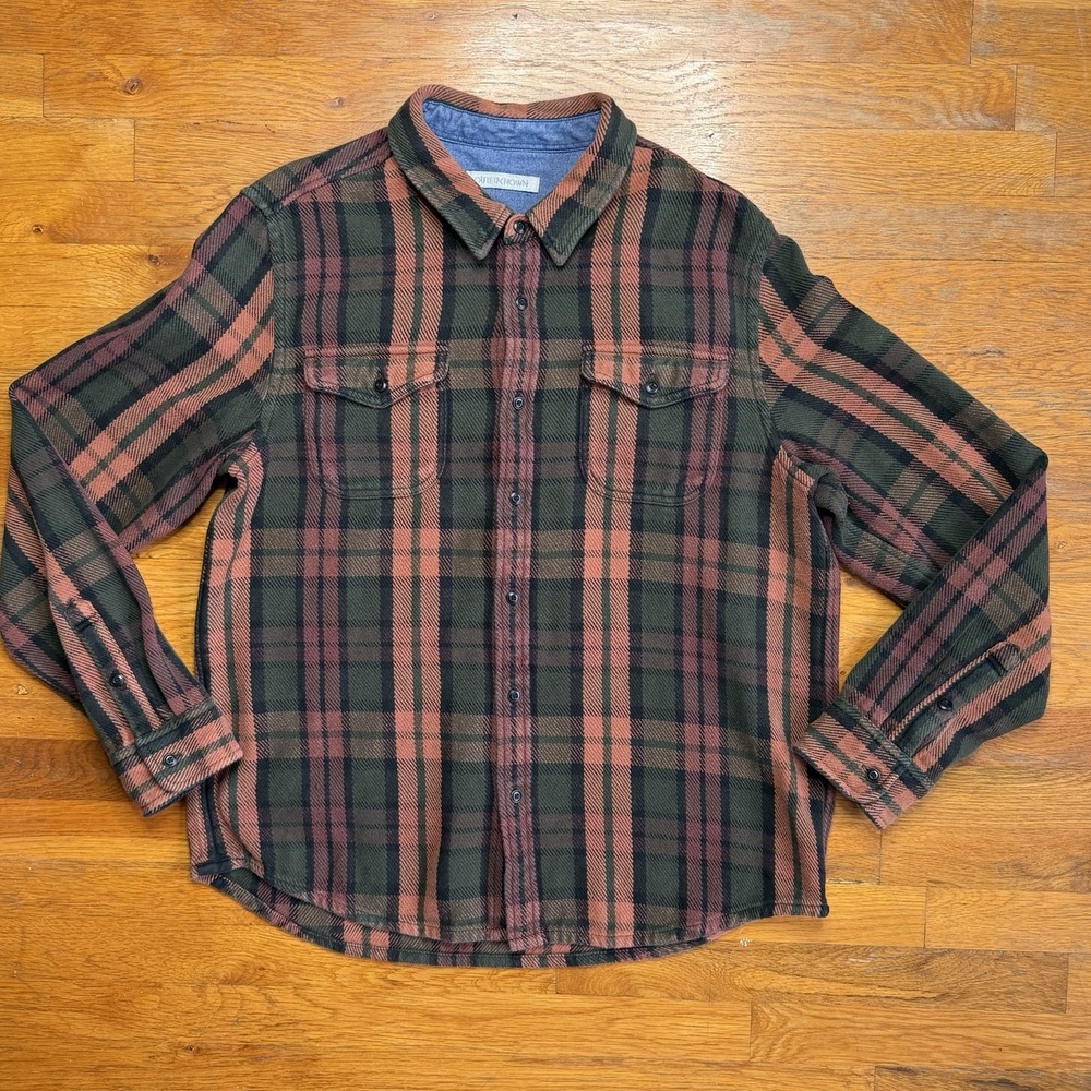 The Outerknown Men's Plaid Organic Cotton Blanket Shirt Pink Green Outerwear XL